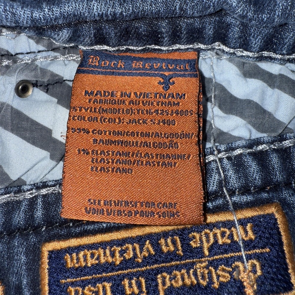 Rock Revival Jeans Mens 36x31 Blue Jack Slim Straight Denim Stretch Embroidered - Picture 4 of 14